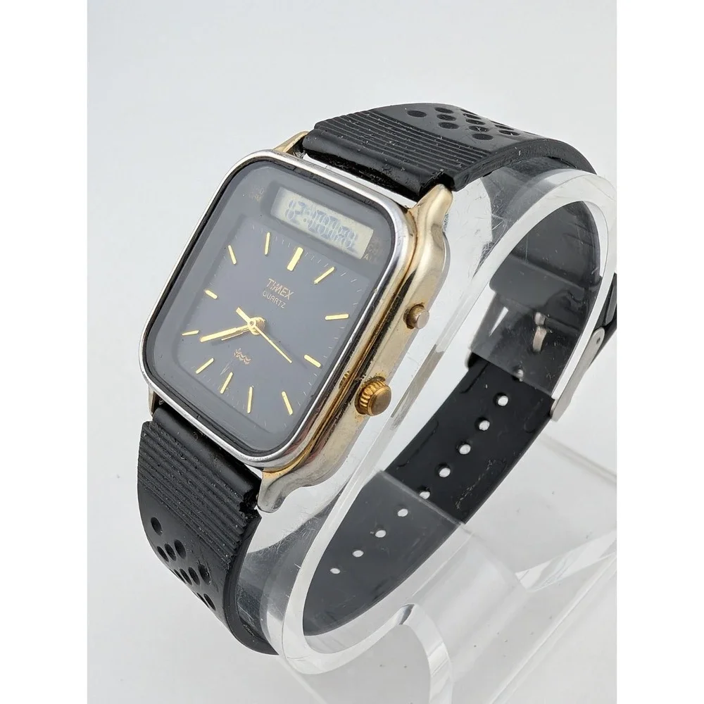 Timex K Cell Ana-Digital Men's Watch 31mm Gold Case Black Band- New Battery